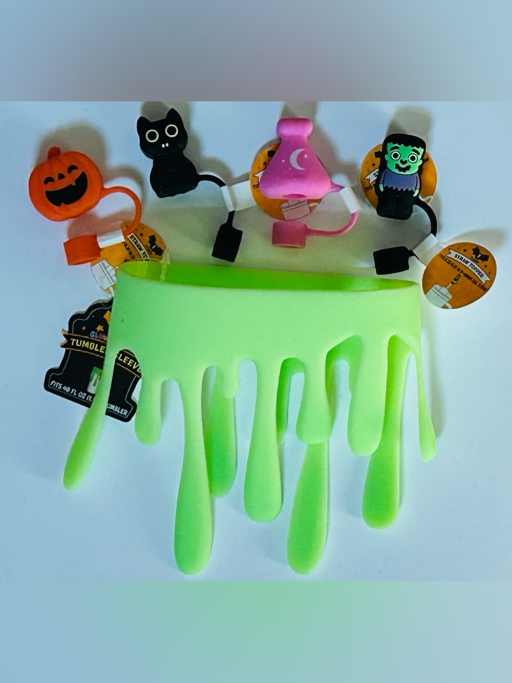 Bullseye Playground Glow in the Dark Slime Sleeve & Spooky Straw Topper Set-NWT